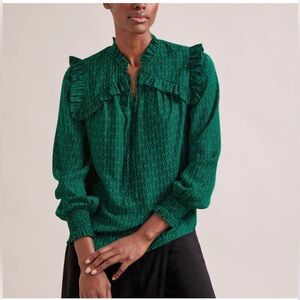 CEFINN Bay Blouse - Green Black Trellis Print